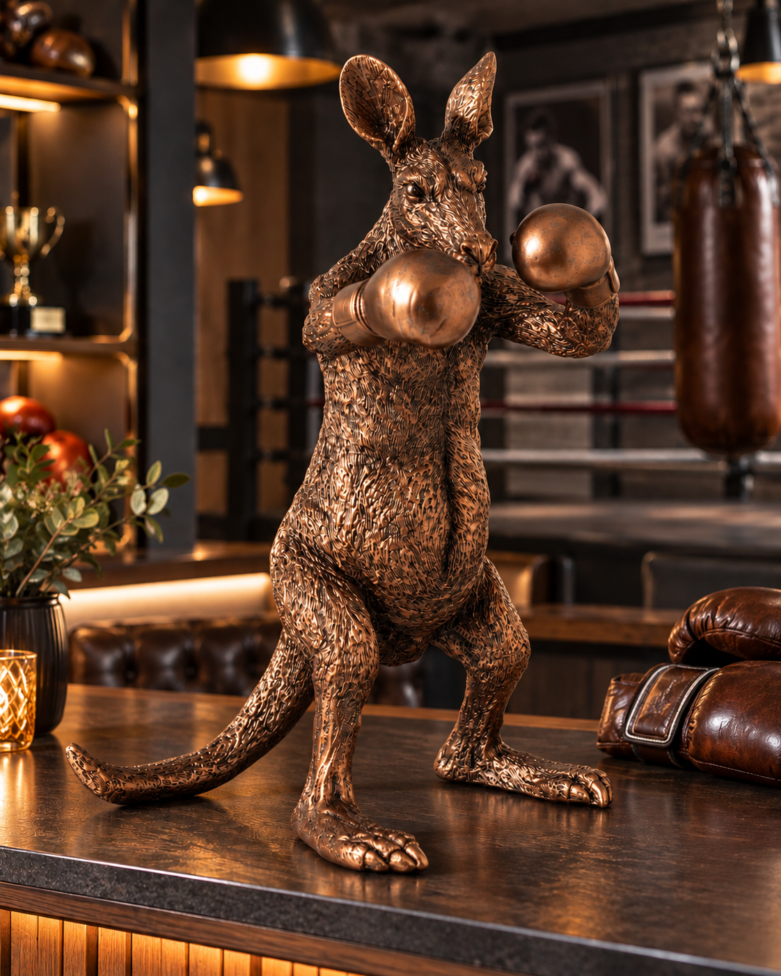 Dekofigur Känguru Boxer Bronze oder Gold 45,5 cm