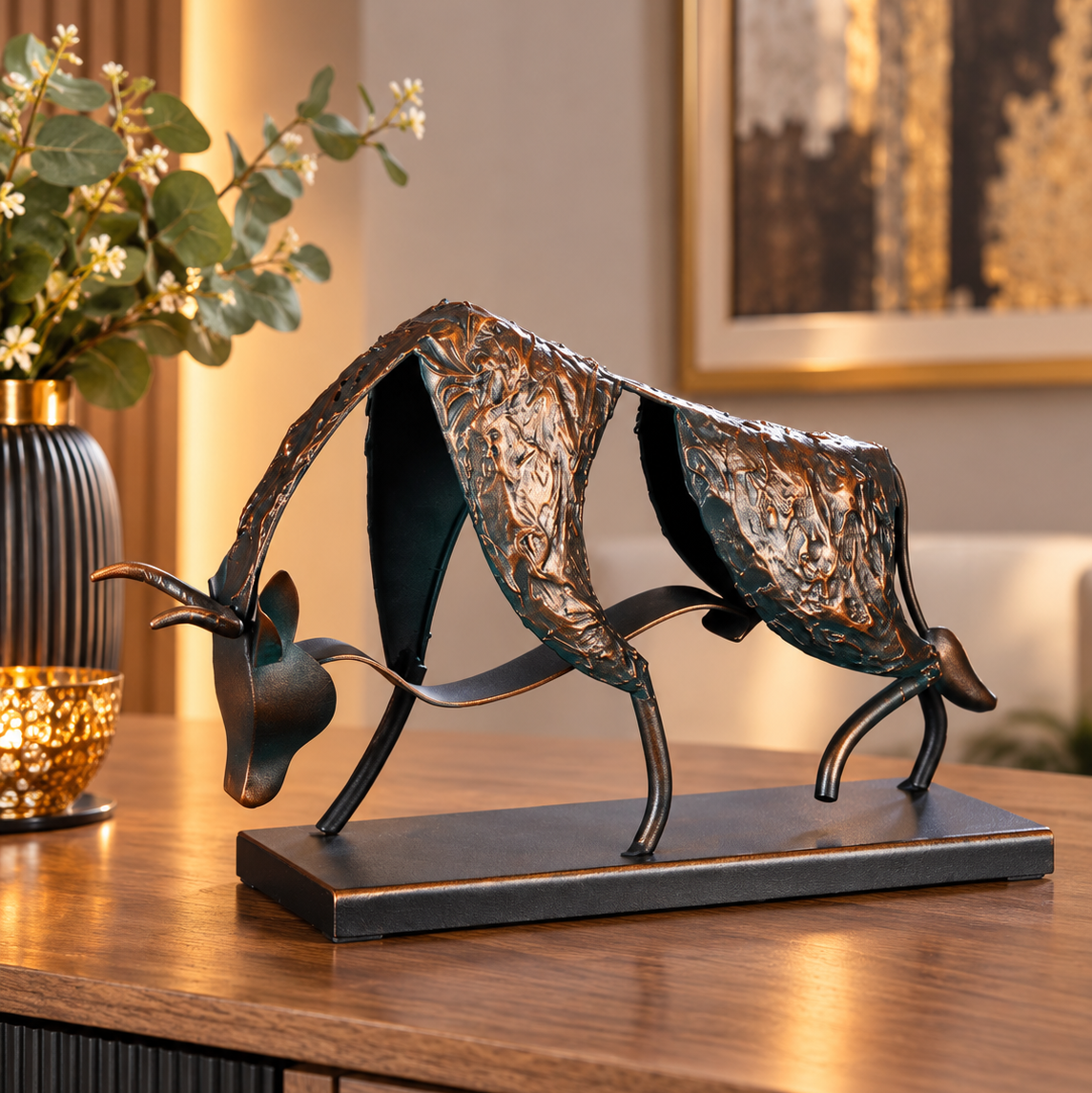 Dekofigur Stier Velor bronzefarben 32 cm