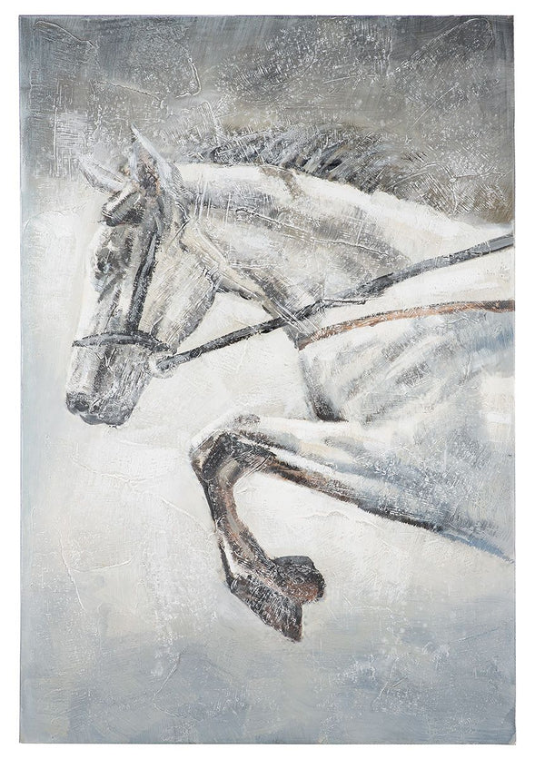 Wood/linen painting 'Leaping Horse' - Dynamic artwork on canvas