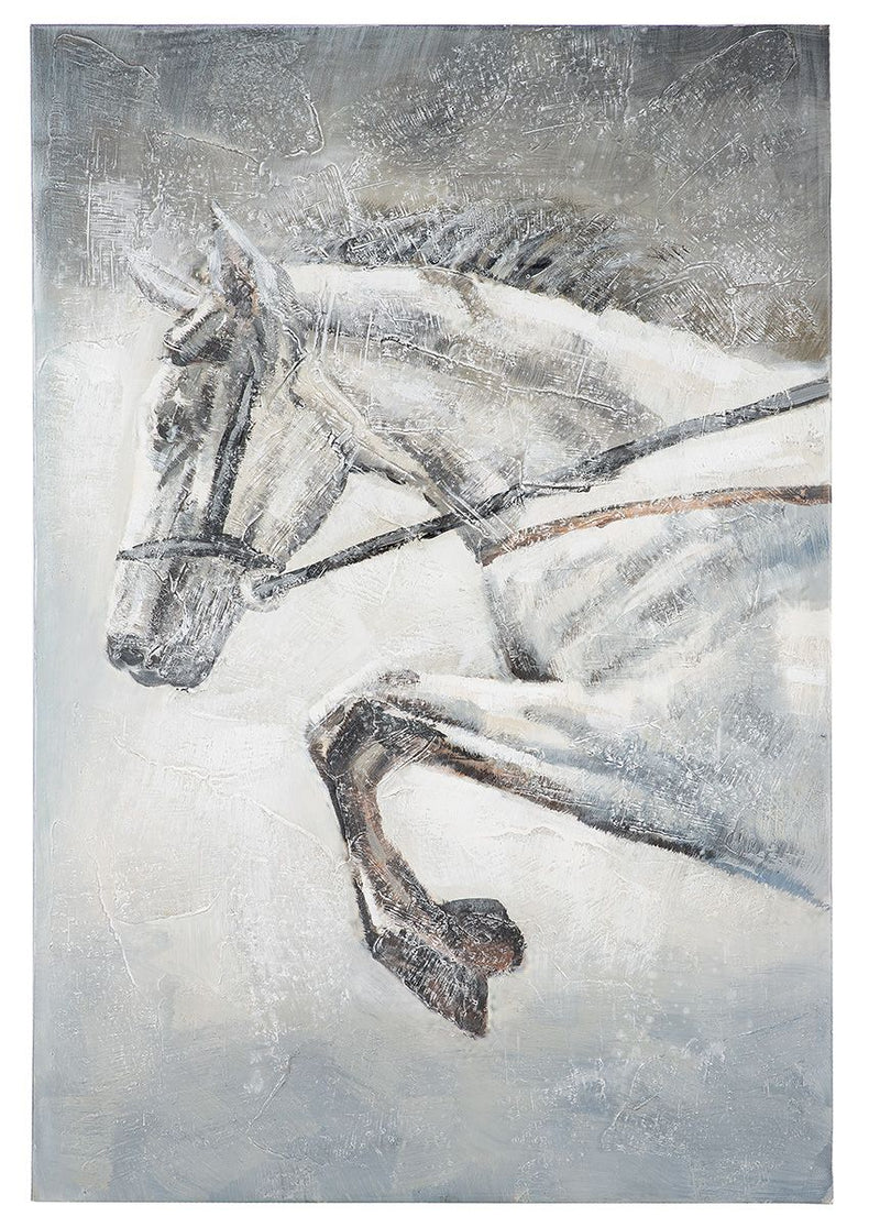 Wood/linen painting 'Leaping Horse' - Dynamic artwork on canvas