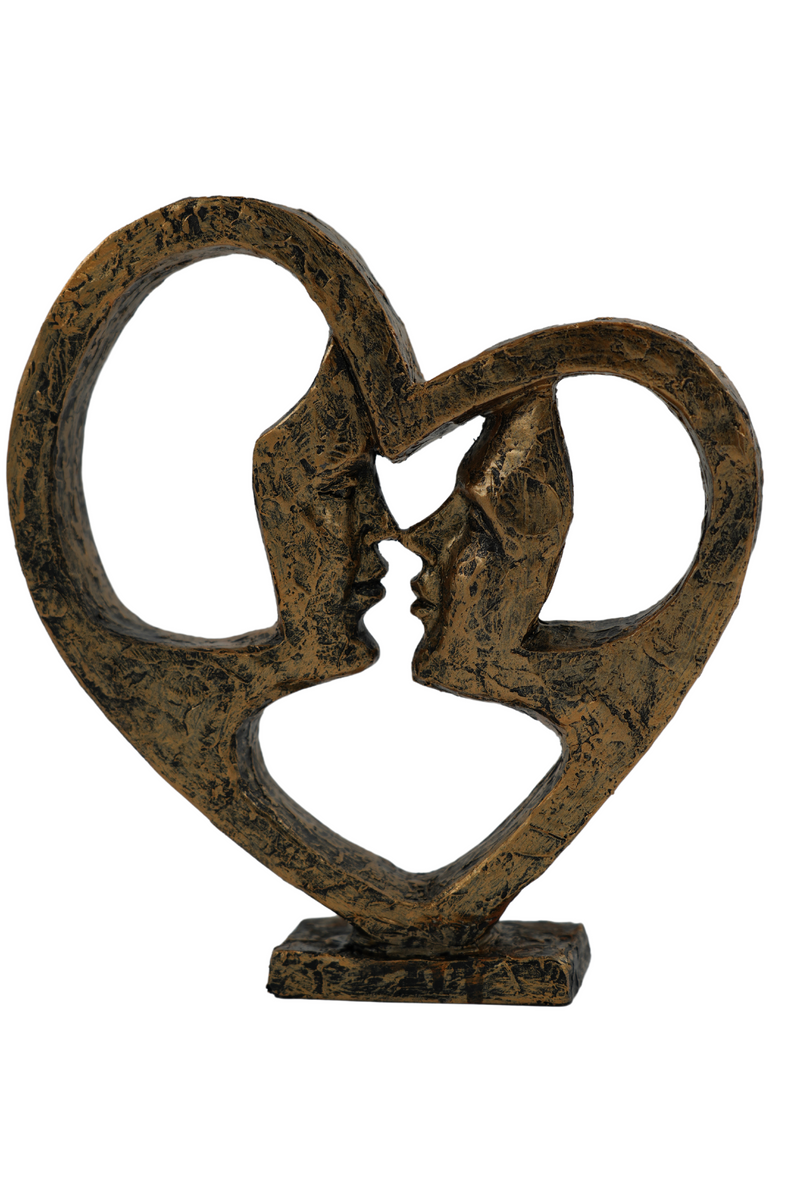 Zwei Seelen, ein Herz Liebende Gesichter Skulptur in Gold