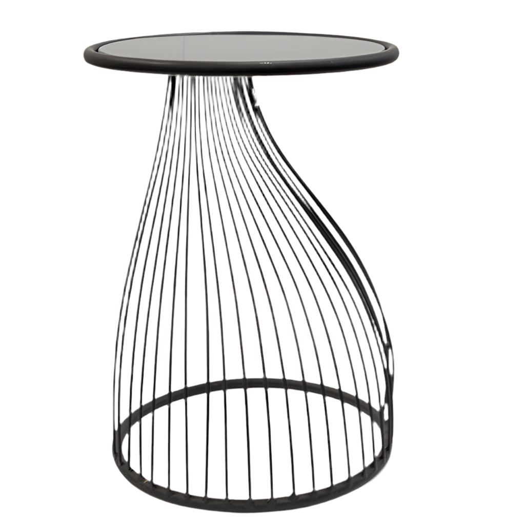 Metalen bijzettafel Ray zwart rond glas blad hoogte 54cm