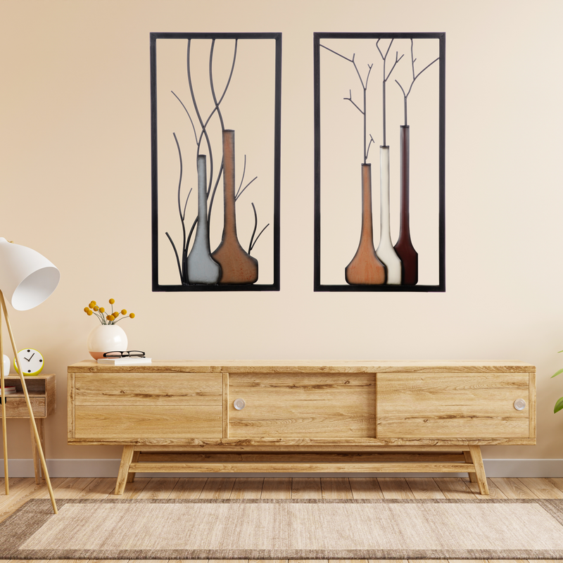2-piece Premium Edition metal wall picture vase hand-painted