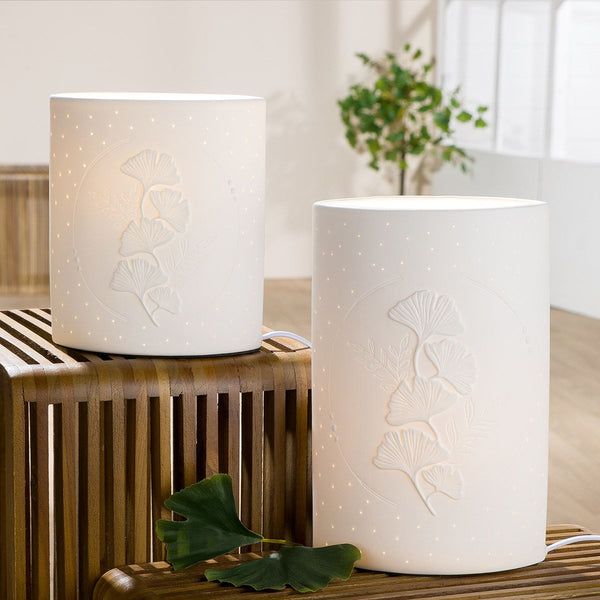 Porzellan Lampe "Ginkgokranz" in Zwei Größen, Ellipsenform