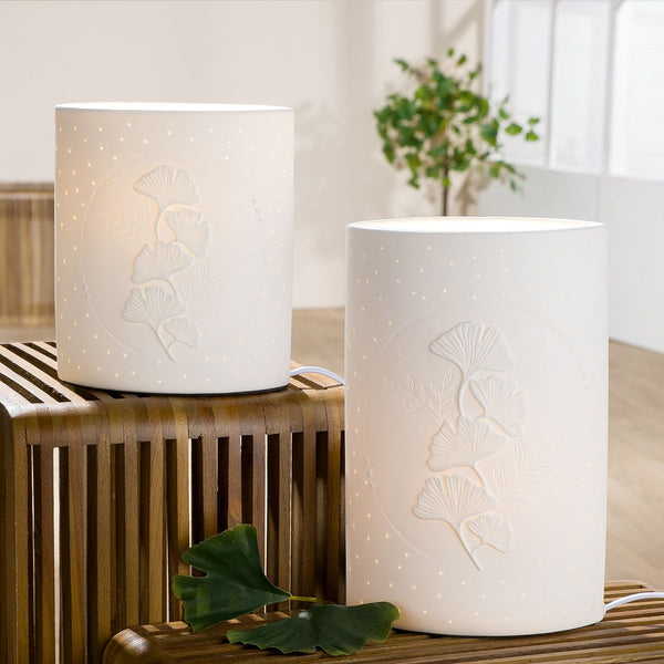 Porcelain lamp "Ginkgo wreath" in two sizes, ellipse shape