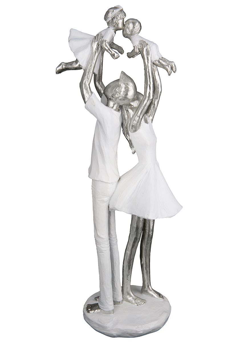 Elegante Poly Skulptur "Familienzeit" – Symbolik in Weiß und Silber