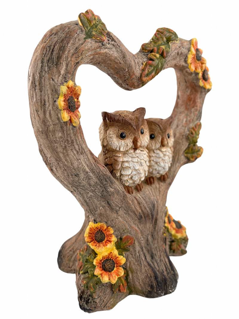 Autumnal decorative figure owl couple in heart 35 cm