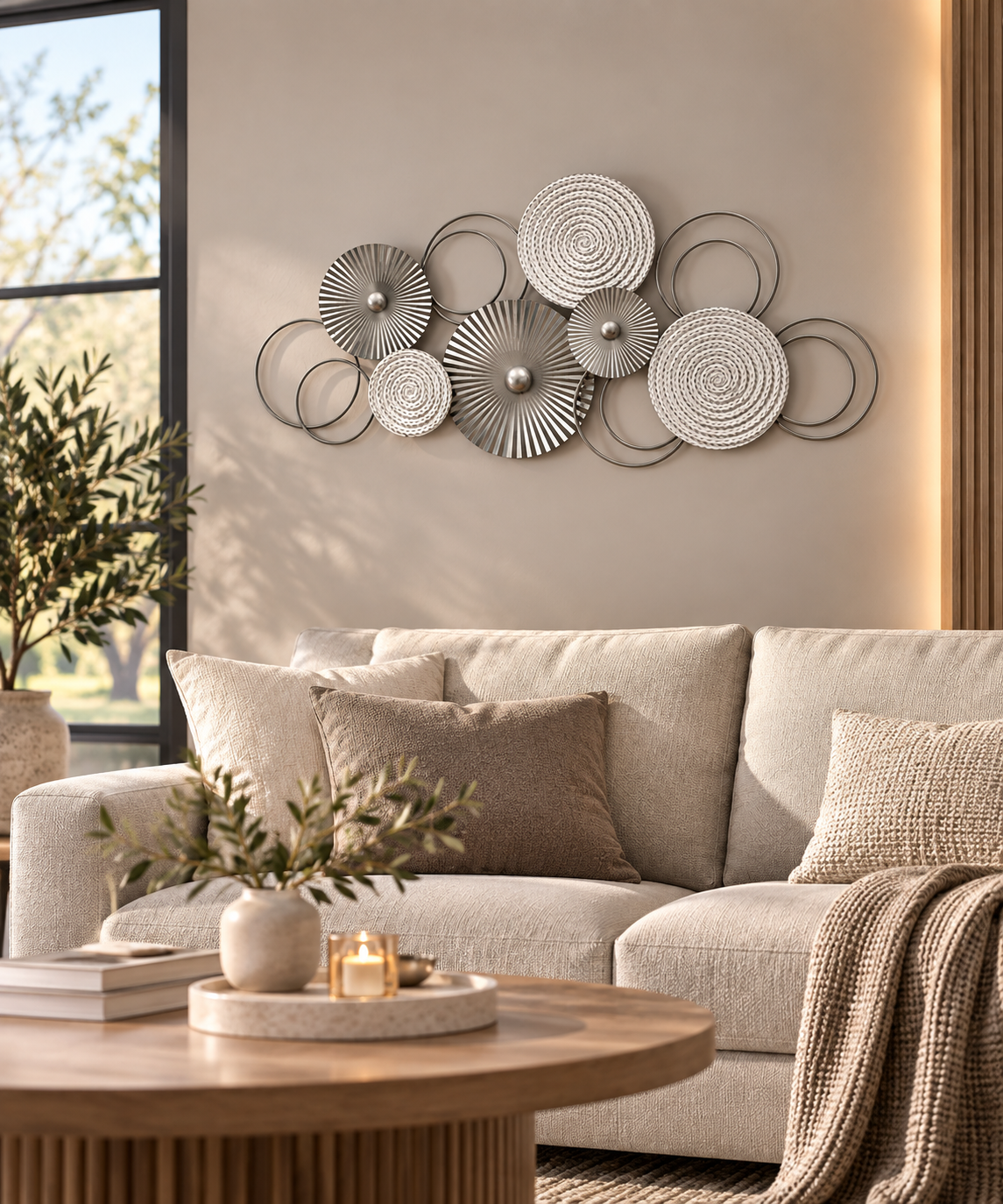 3D Wanddeko Sixo Kreise Metallbild 83x38 cm silber weiss
