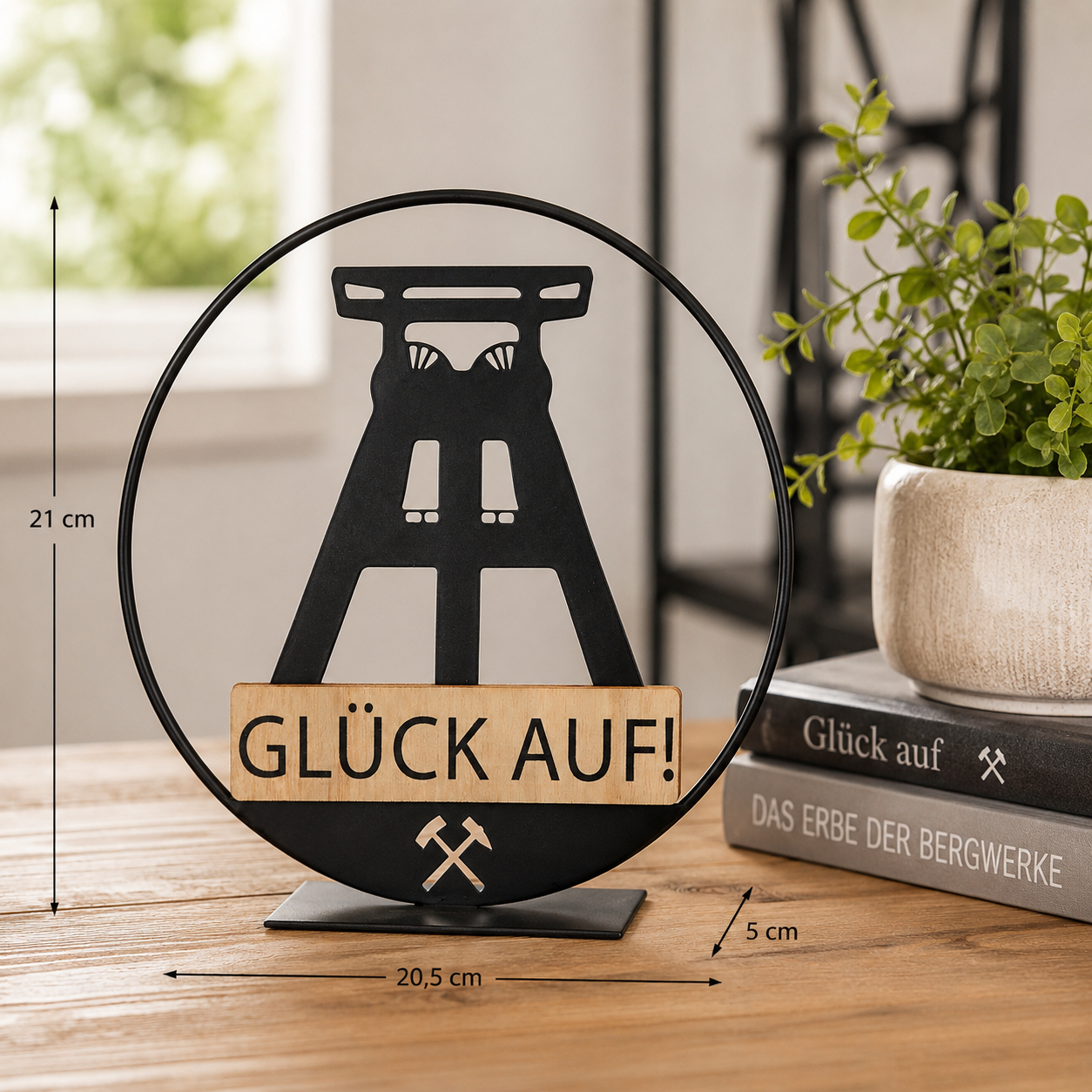 Standrelief Glück Auf rund Metall Wohnaccessoire Deko