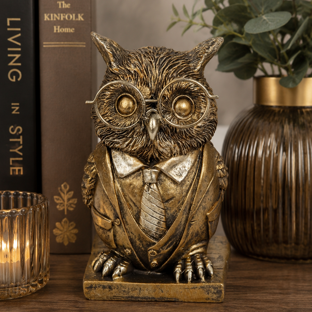 Dekofigur Eule Bravino Gold mit Brille