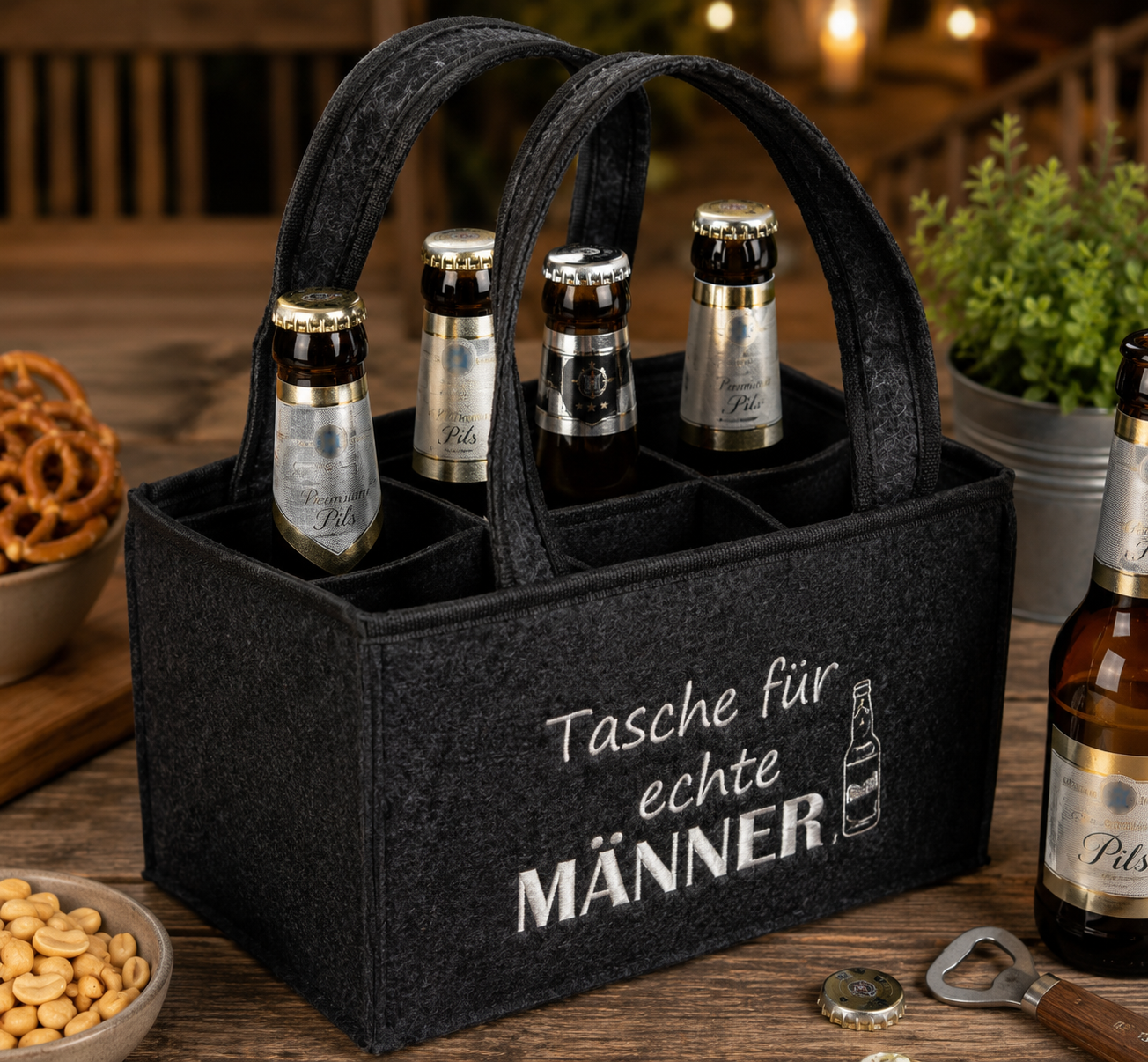 Bierflaschenträger Männer Filztasche für 6 Flaschen mit Tragegriff