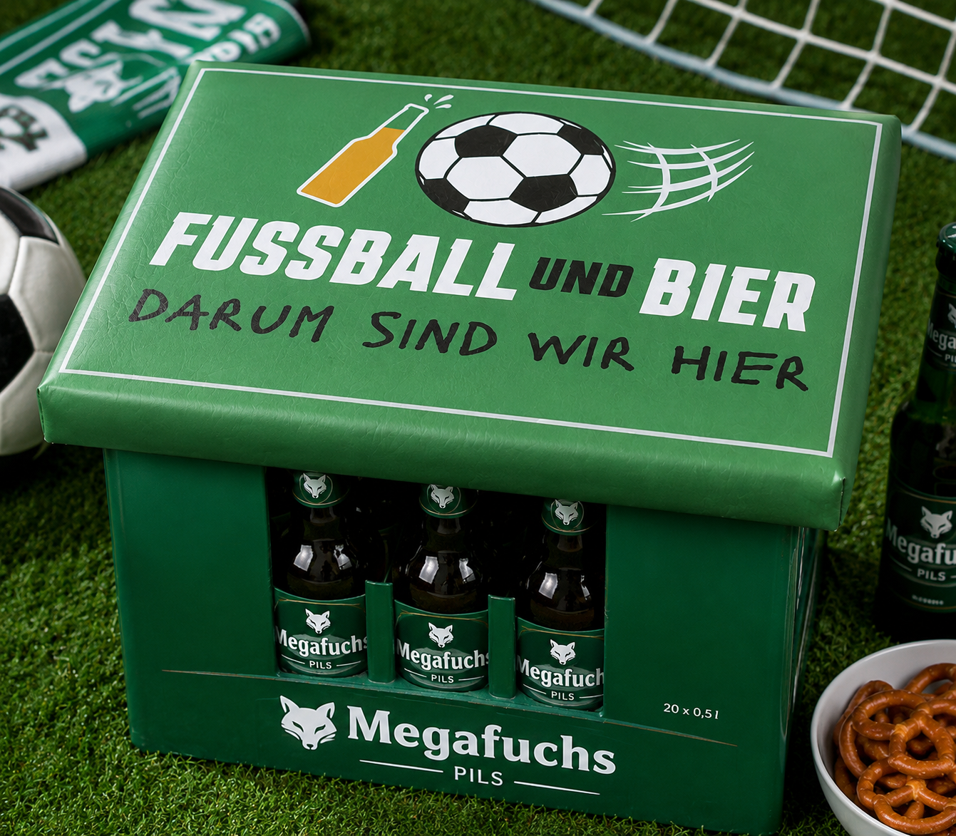 Sitzpolster GoalKick Bierkasten Fussball rechteckig in Hellgrün