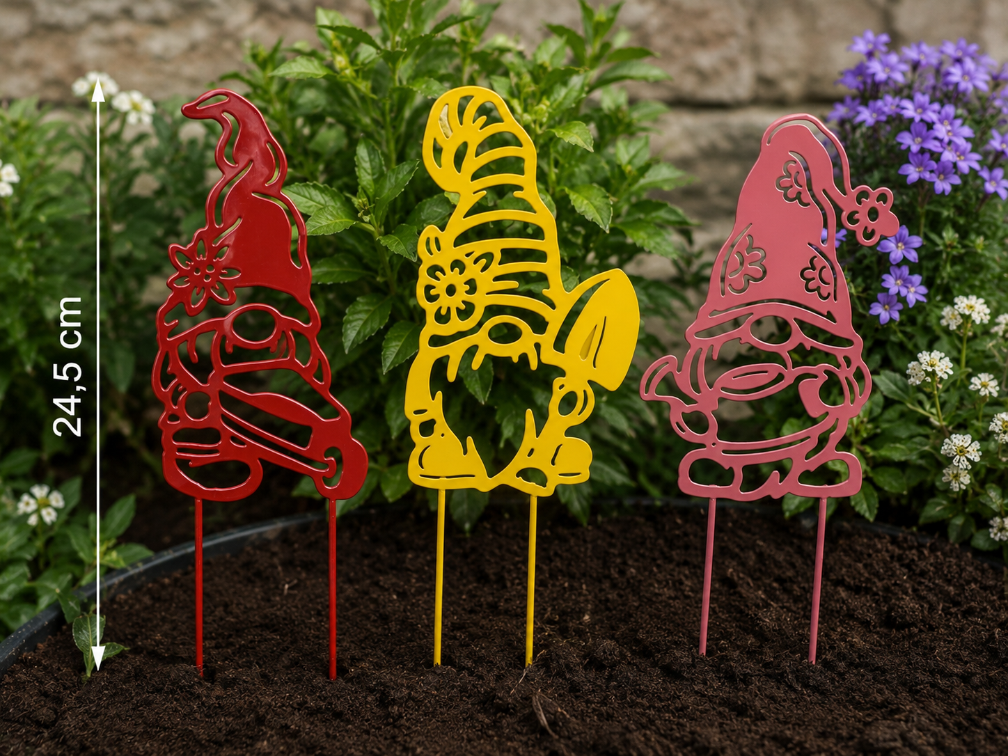 Metall Gartenstecker Zwerg 3er Set farbig sortiert