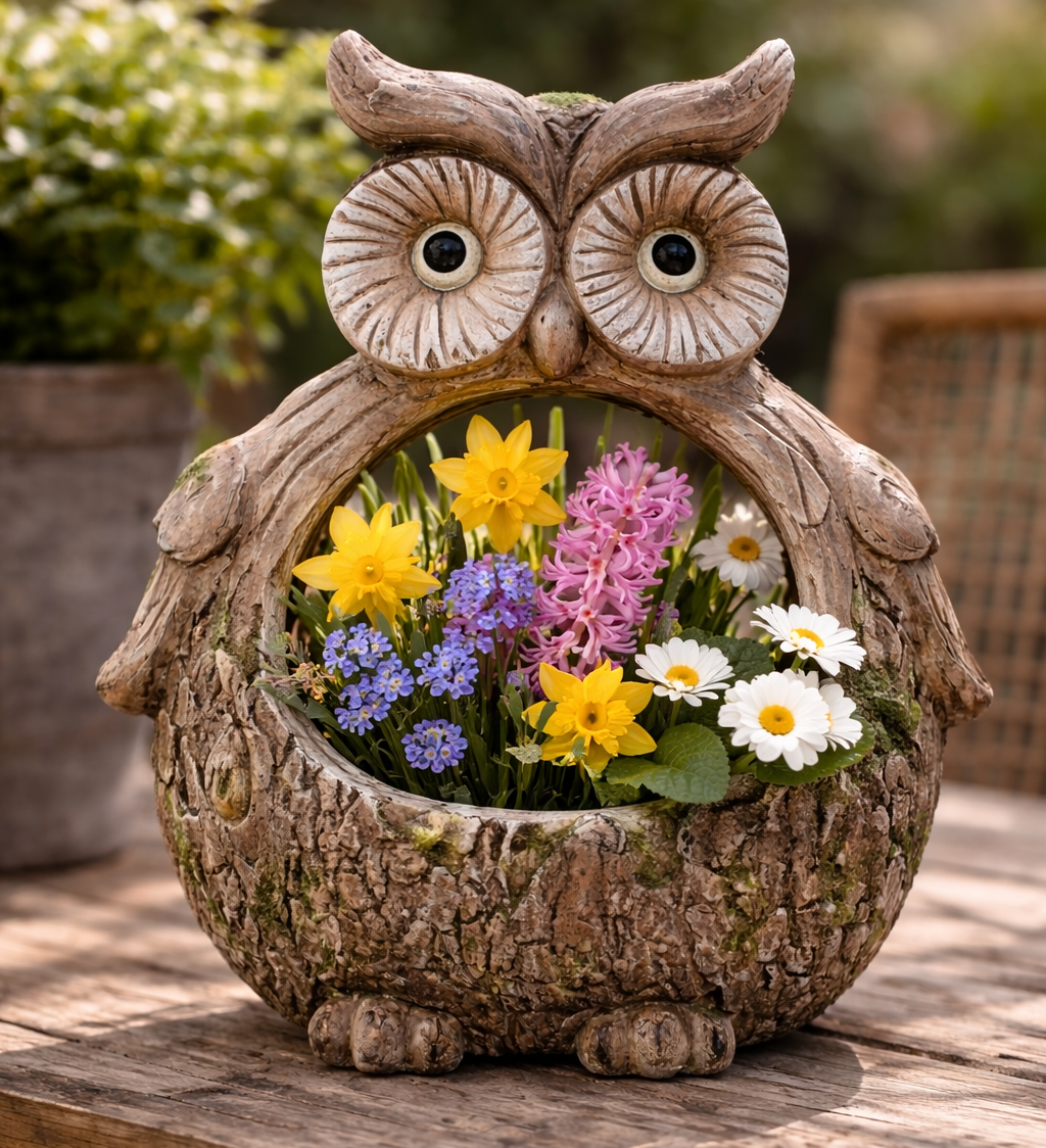 Deko Eule Waldwächter Pflanzgefäß Grau Magnesia 33cm
