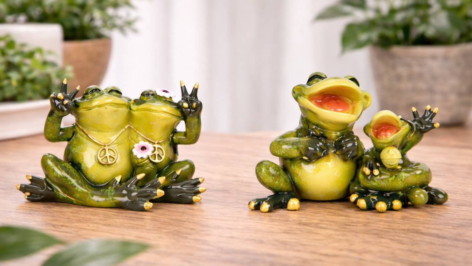Froschfiguren Larello Peace und Lachen 2er Set grün 16,5 cm