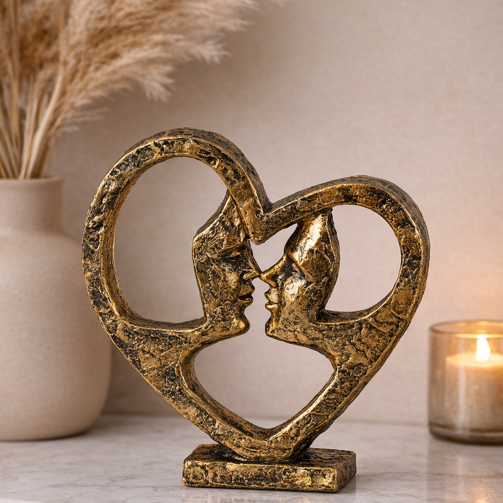 Sculpture Amora Duo Heart Face to Face Gold 21 cm