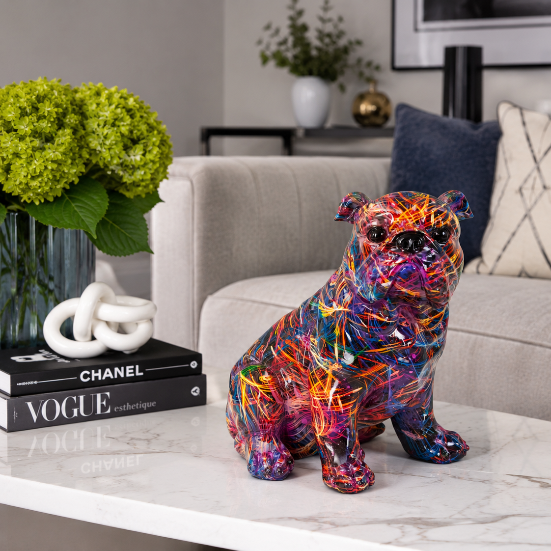 Bulldogge Figur Chroma im Popart Style moderne Deko Skulptur