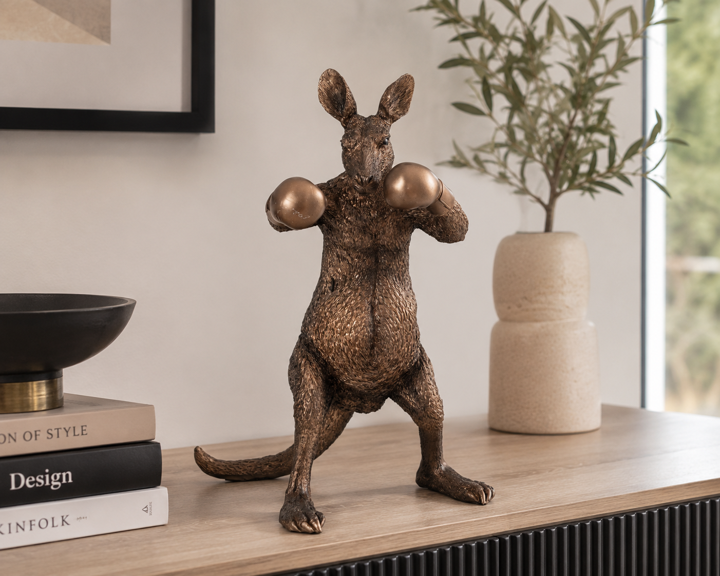 Dekofigur Känguru Boxer Bronze Skulptur Figur modern Höhe 40cm