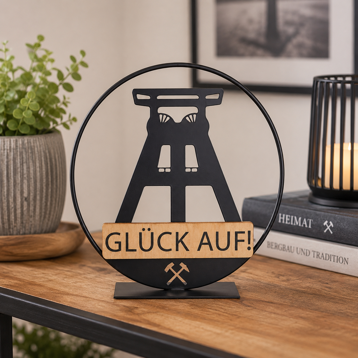 Standrelief Glück Auf rund Metall Wohnaccessoire Deko