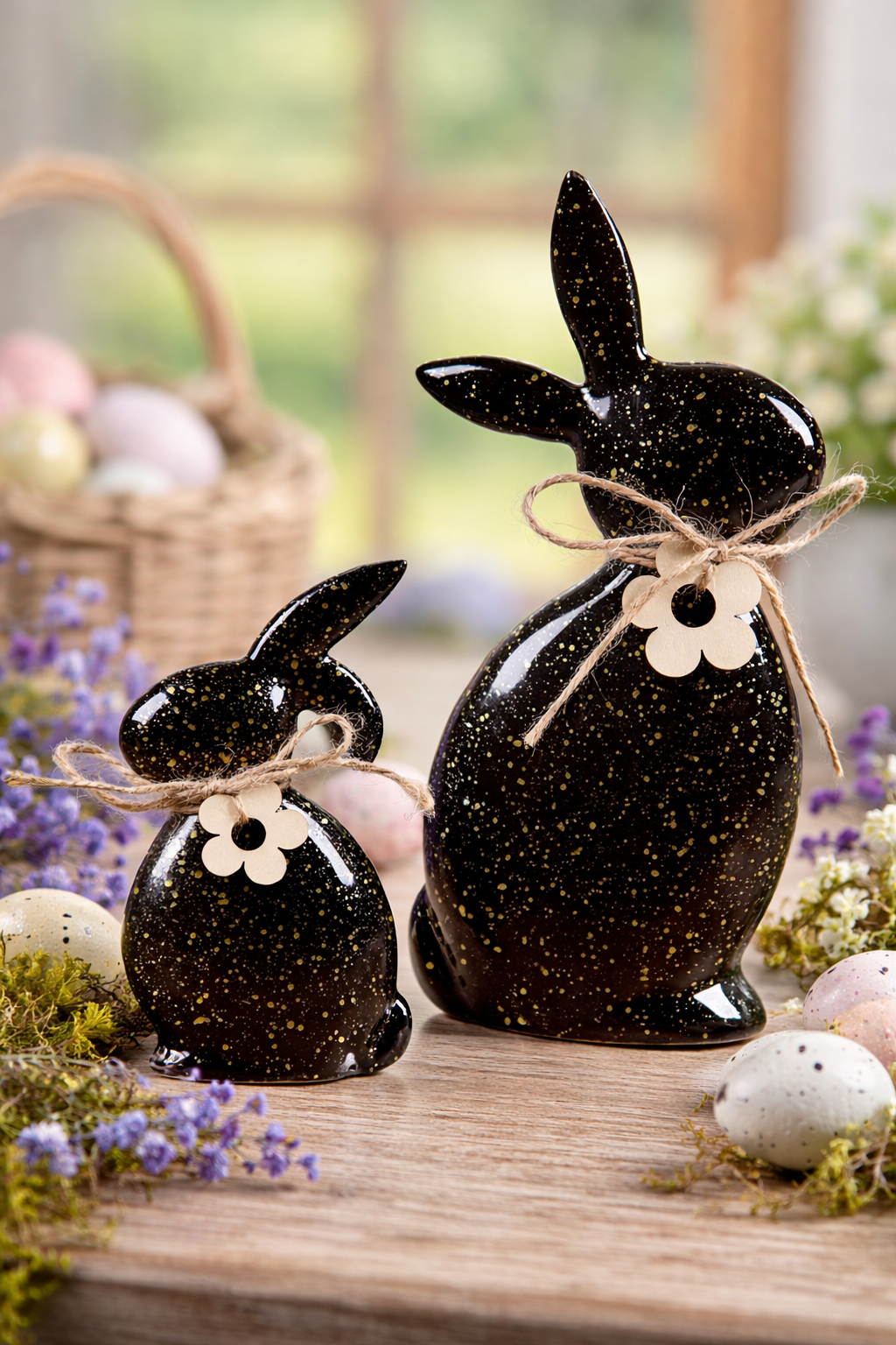 Sprenkel Hase Dekofigur Schwarz Gold Osterdekoration