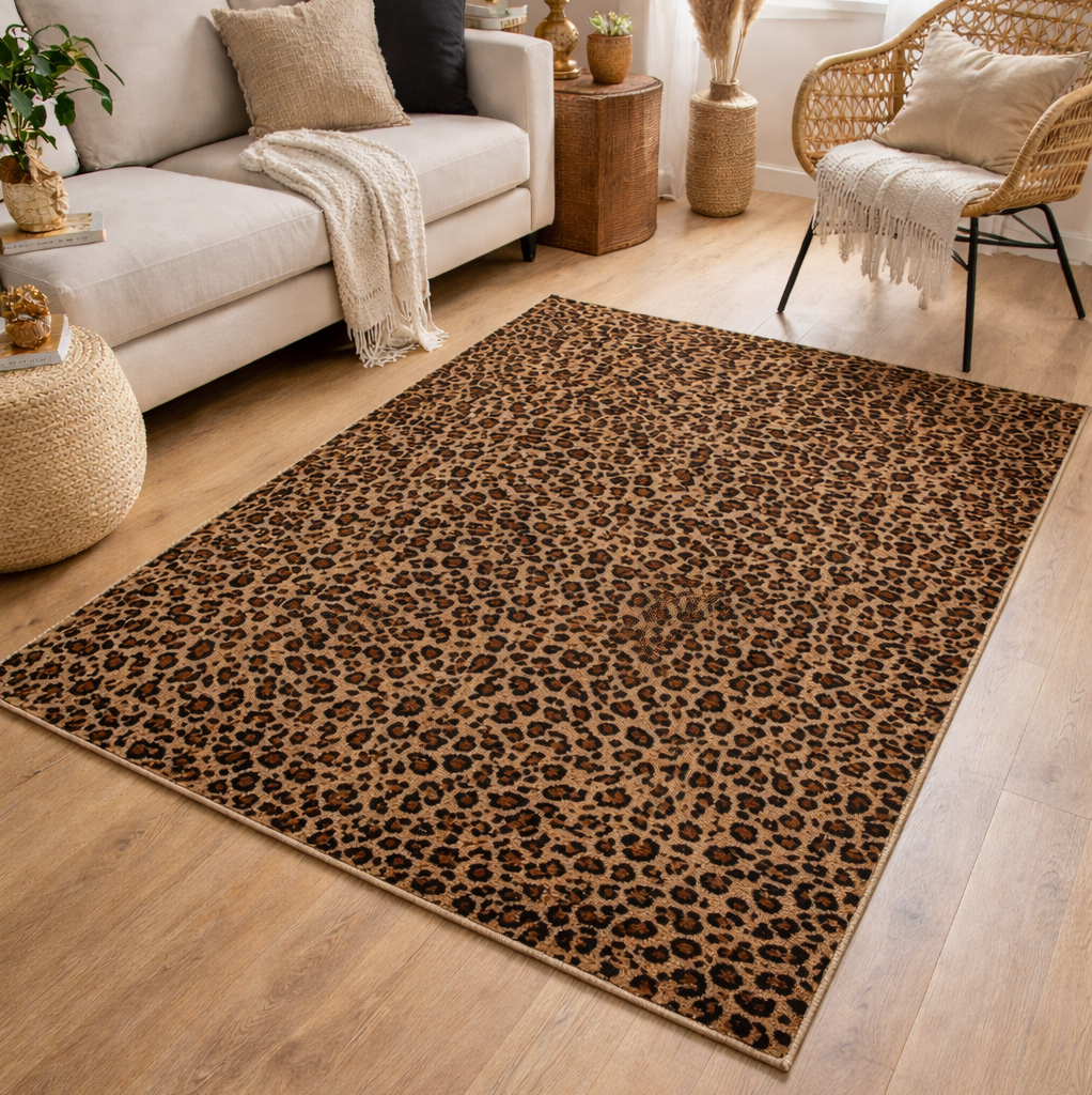 Bodenteppich Leoparden Design Teppich braun schwarz 150x100 cm