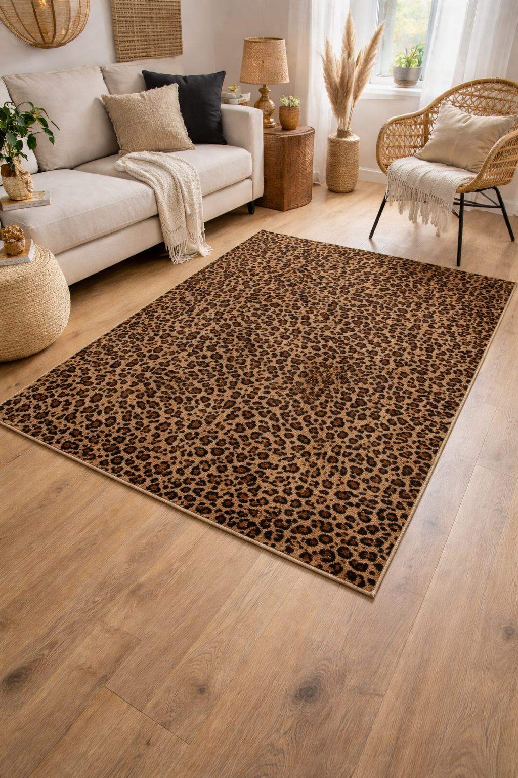Bodenteppich Leoparden Design Teppich braun schwarz 150x100 cm
