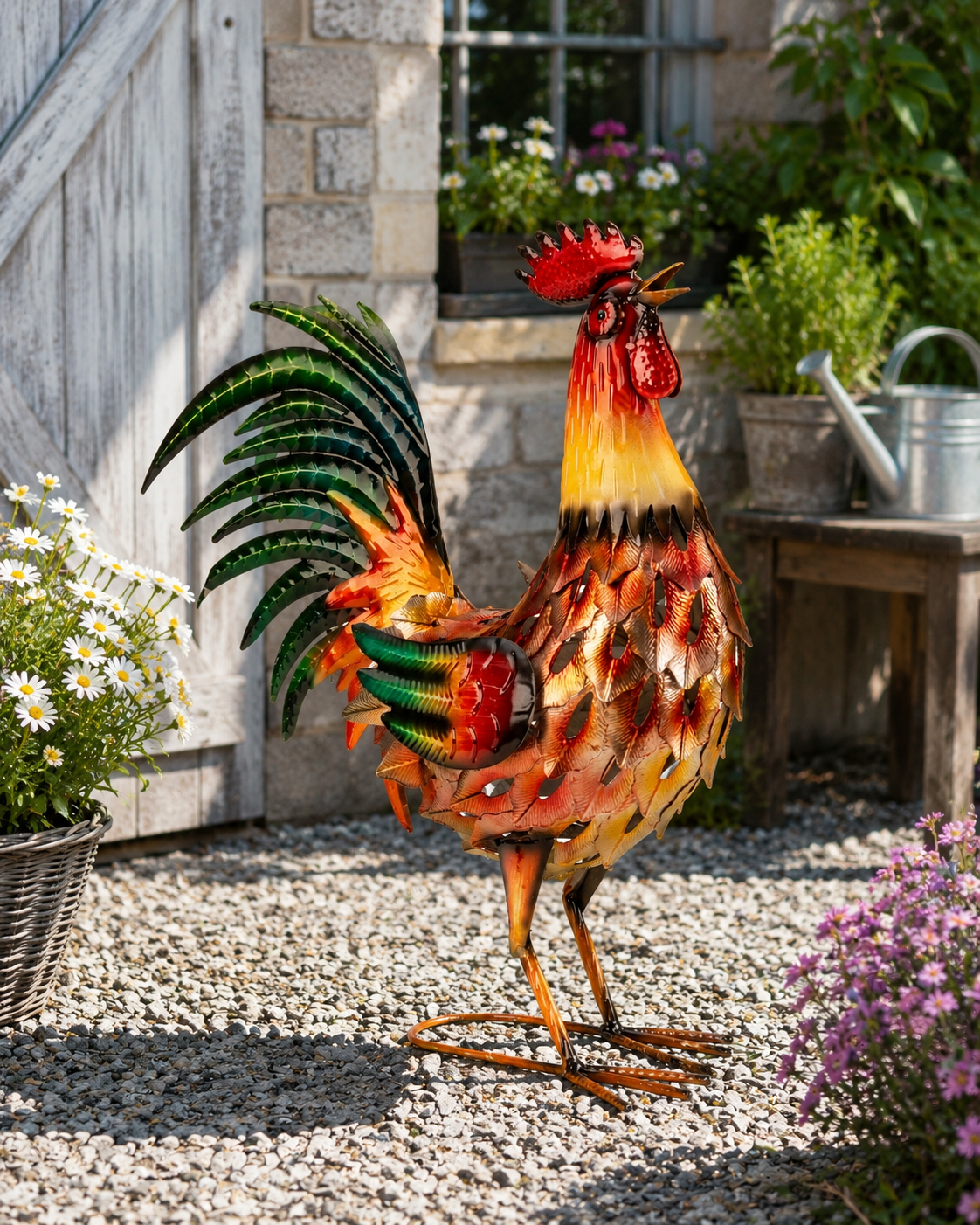 Dekofigur Farbglanz Hahn Metall stehend 55 cm