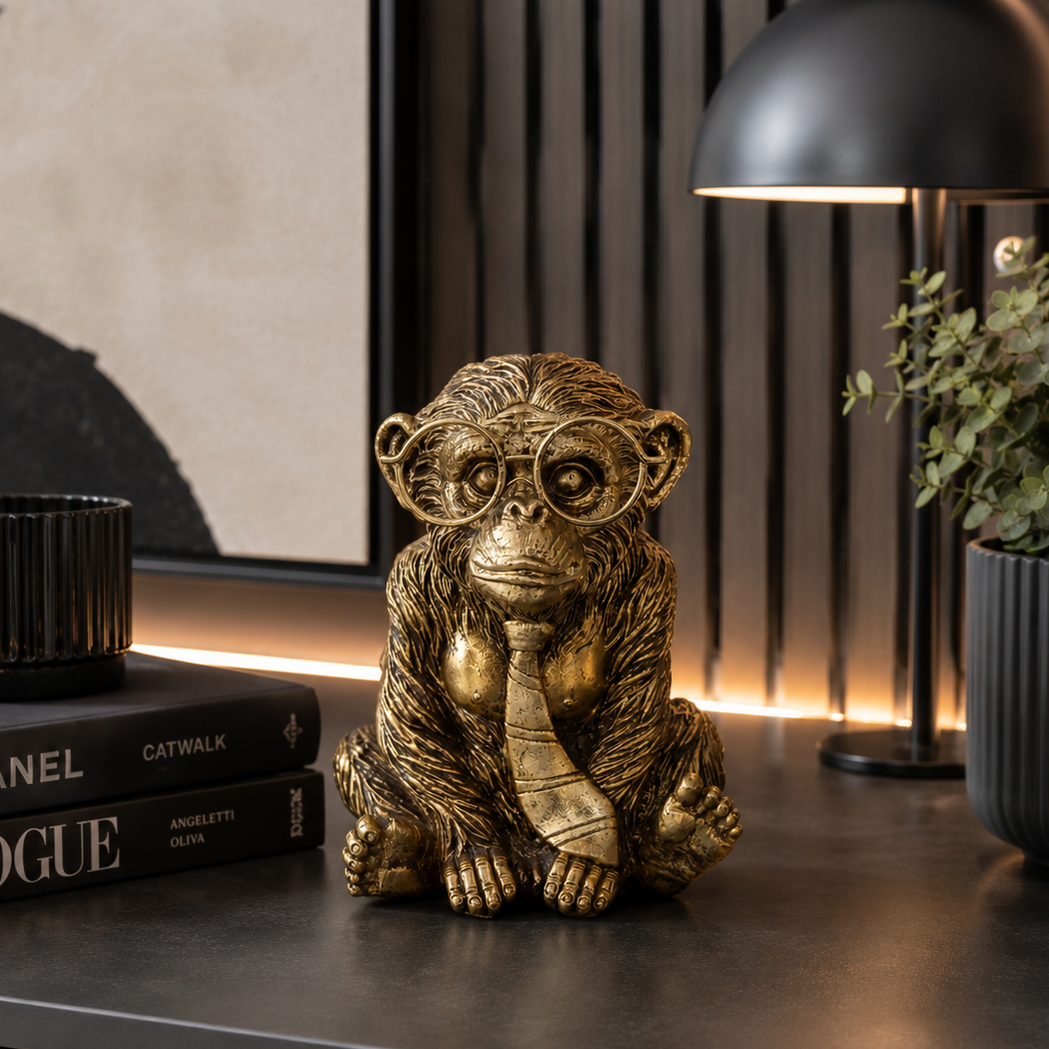 Dekofigur Professor Monkey Affe in Gold