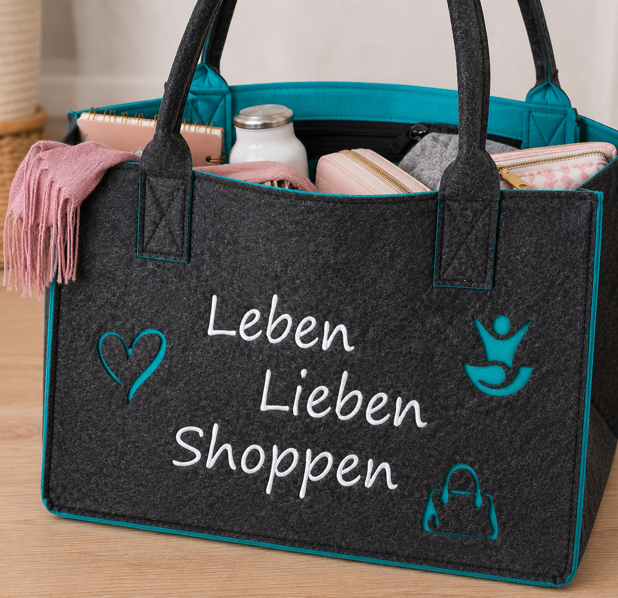 Filztasche Vita Leben Lieben Shoppen grau 40 cm