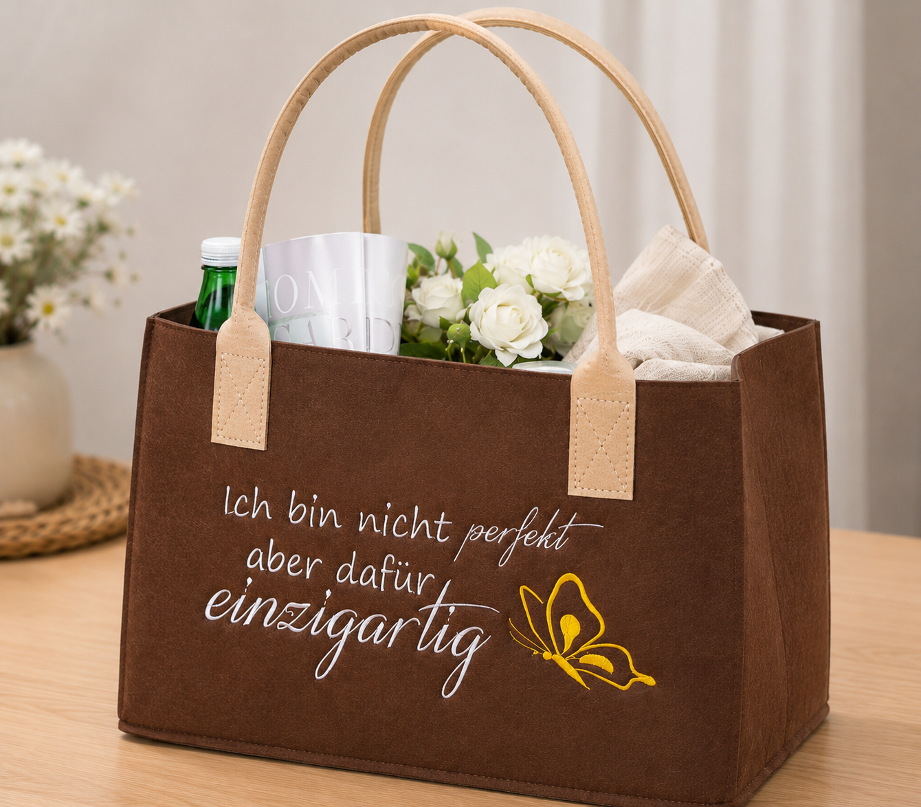 Filztasche Unica Ich bin nicht perfekt einzigartig 40 cm