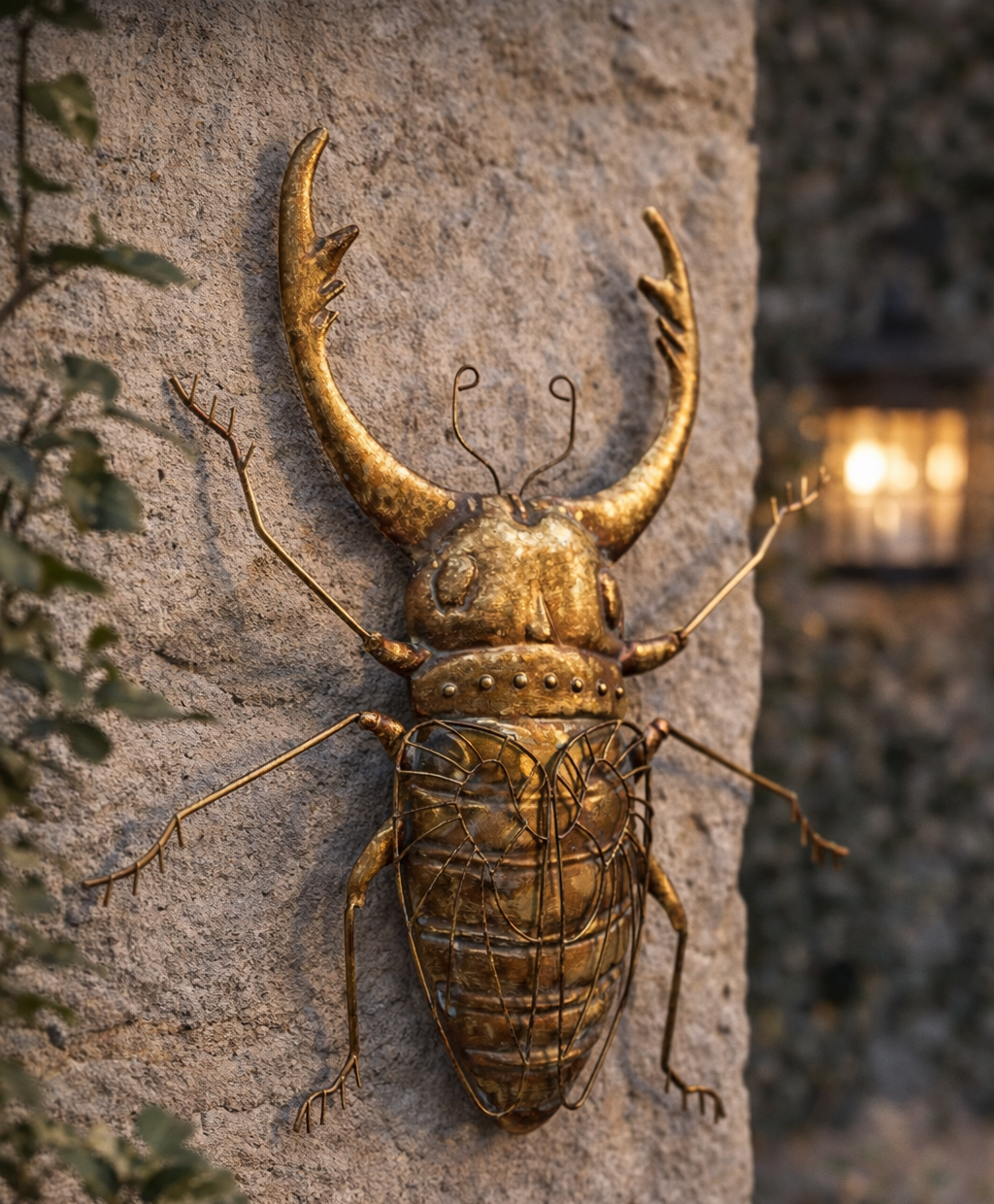 Wandobjekt Goldener Hirschkäfer Metall Deko