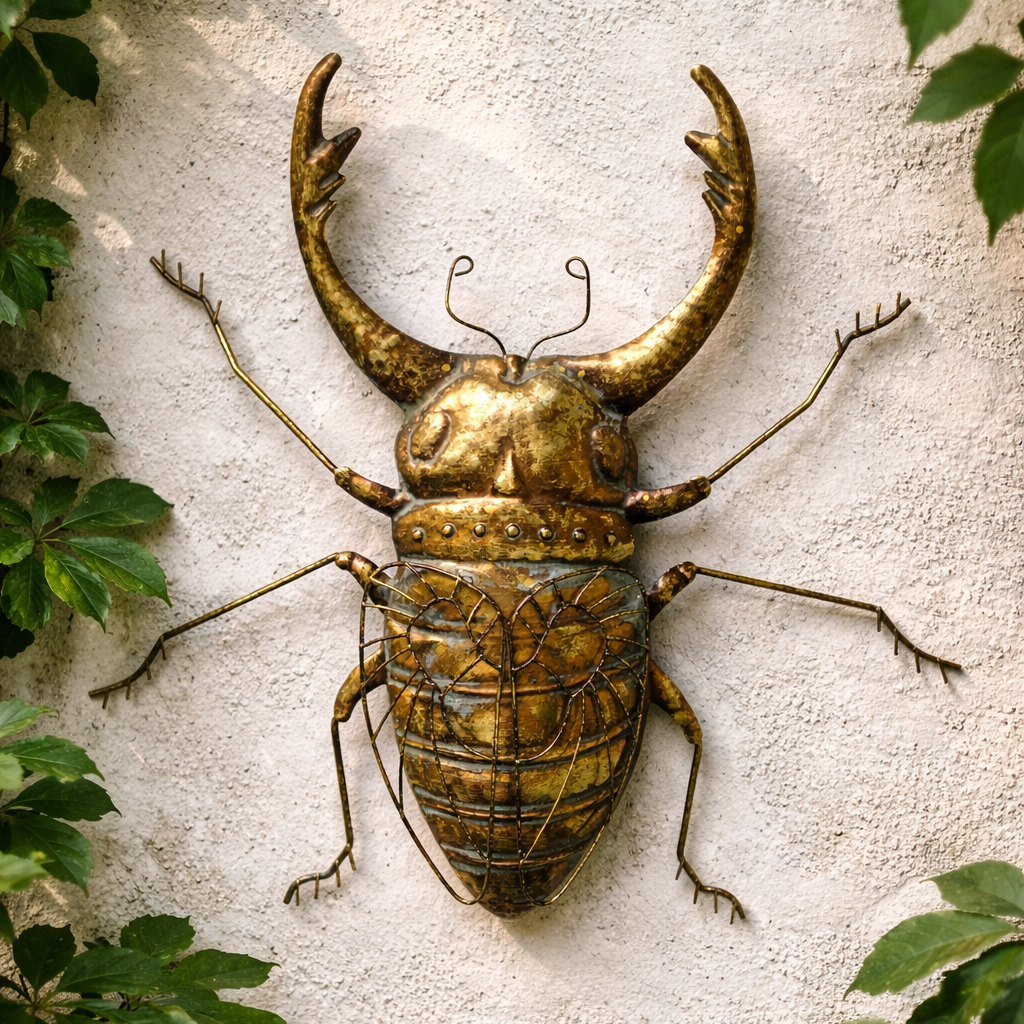 Wandobjekt Goldener Hirschkäfer Metall Deko