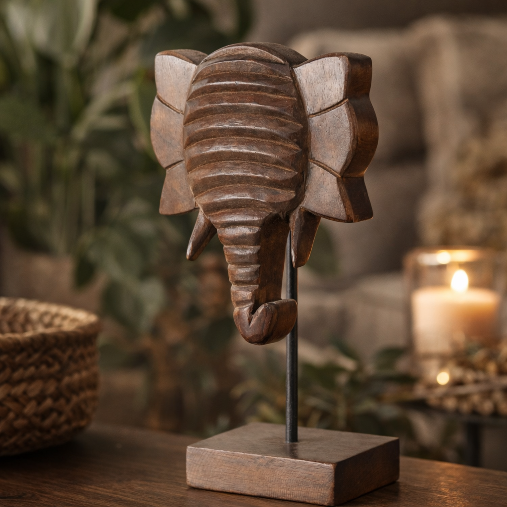 Nerava Elefantenkopf Dekofigur Mango Holz Metall Standfigur