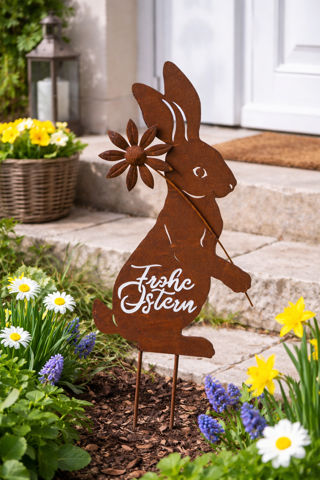 Gartenstecker Osterhase Finn Rostoptik Metall Braun