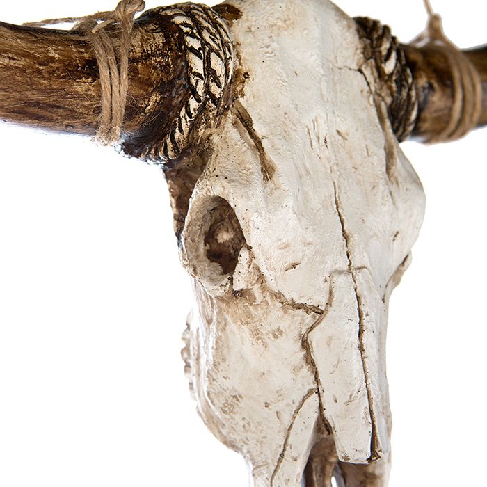 Stijlvol wandobject 'Buffalo' met touwdecoratie - handgemaakt, antieke afwerking in wit/bruin - rustieke flair voor uw huis