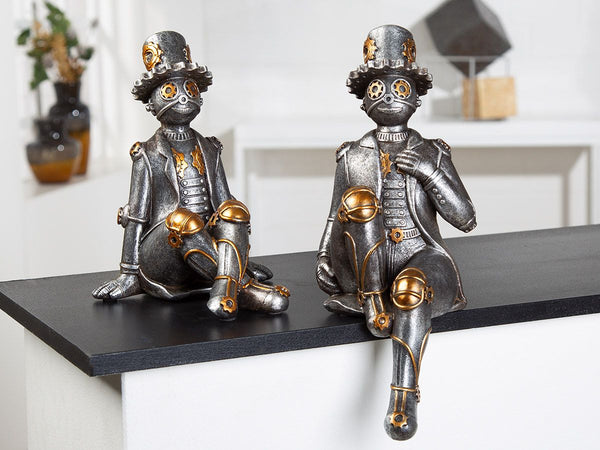 2er Set Tin Man Kantensitzer Skulptur - Polyresin in Silber und Kupferfarben