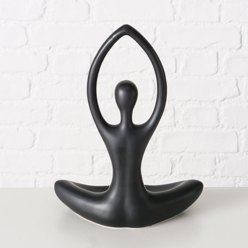 Tealight holder 'Yoga Meditation' - Elegant ceramic tealight holder in black, 22x13x30 cm, matt finish