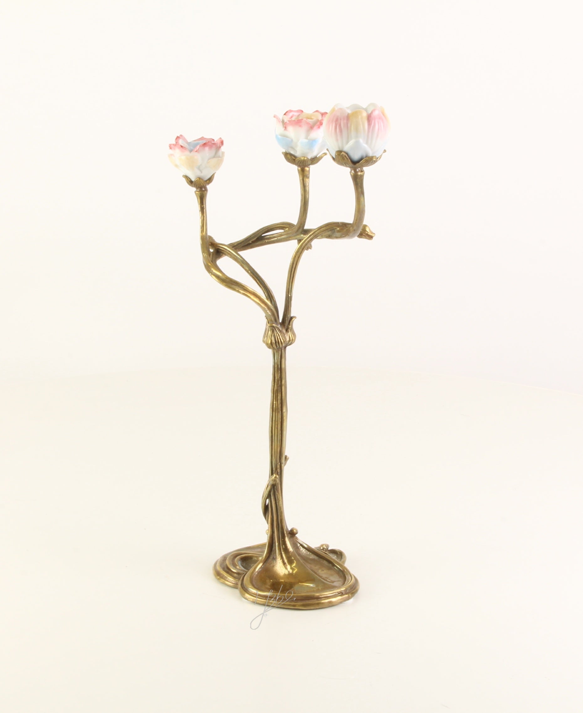 Kerzenhalter Florena Lumiere Bronze mit Porzellanblüten