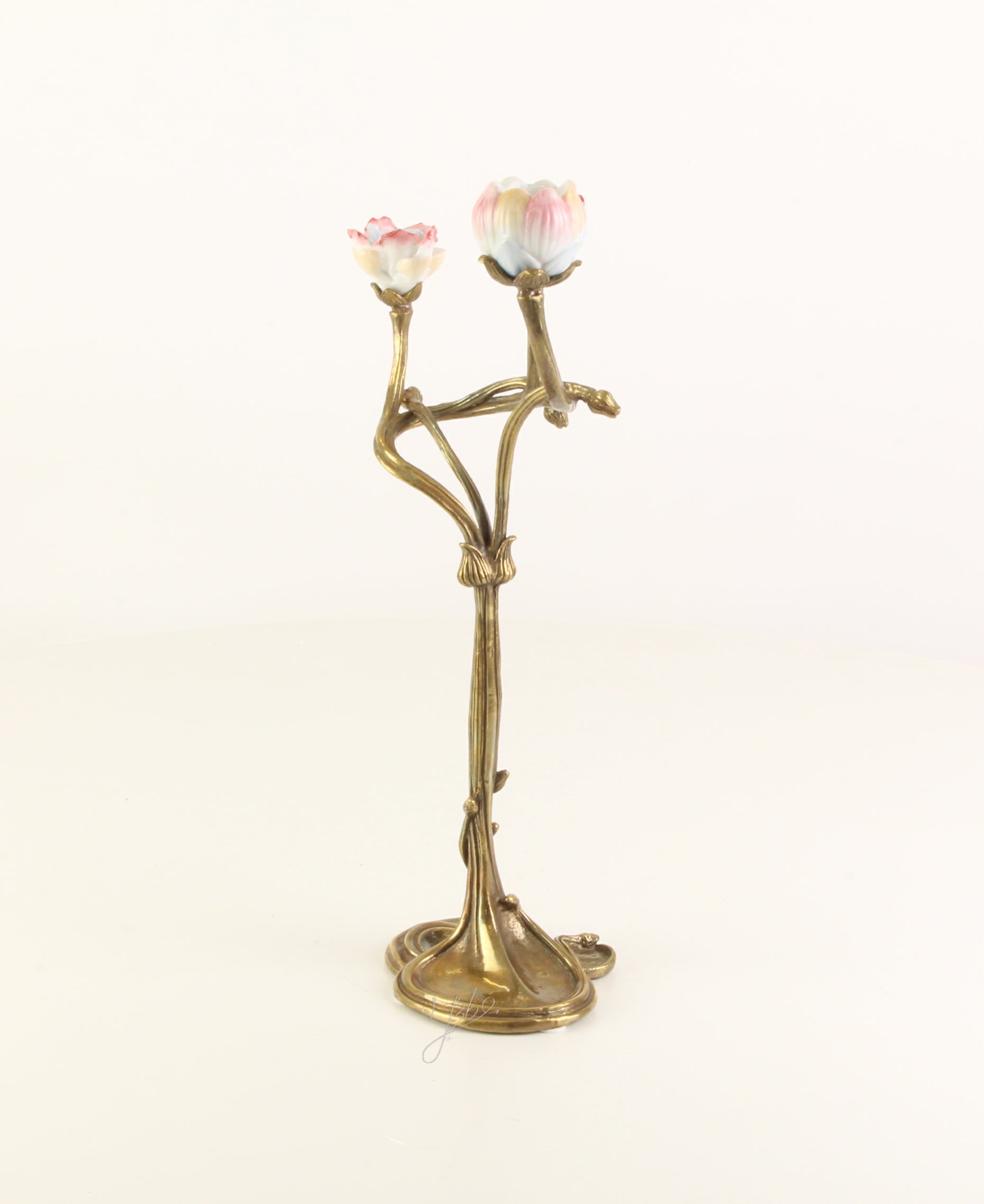 Kerzenhalter Florena Lumiere Bronze mit Porzellanblüten