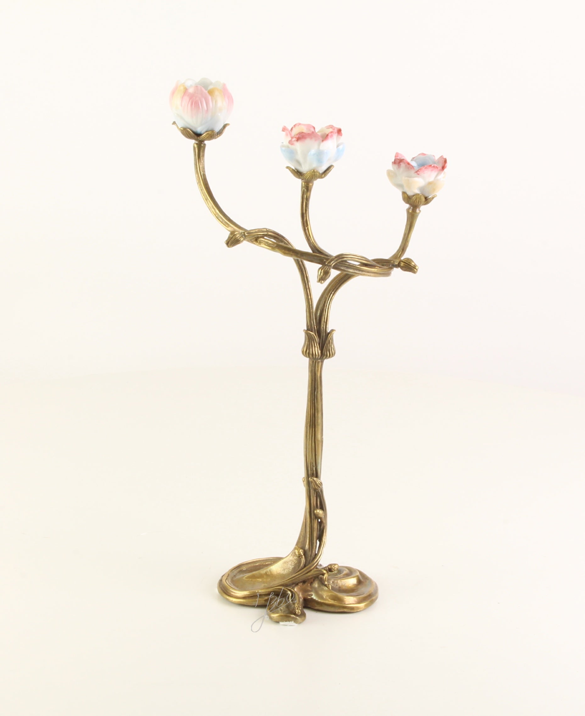 Kerzenhalter Florena Lumiere Bronze mit Porzellanblüten