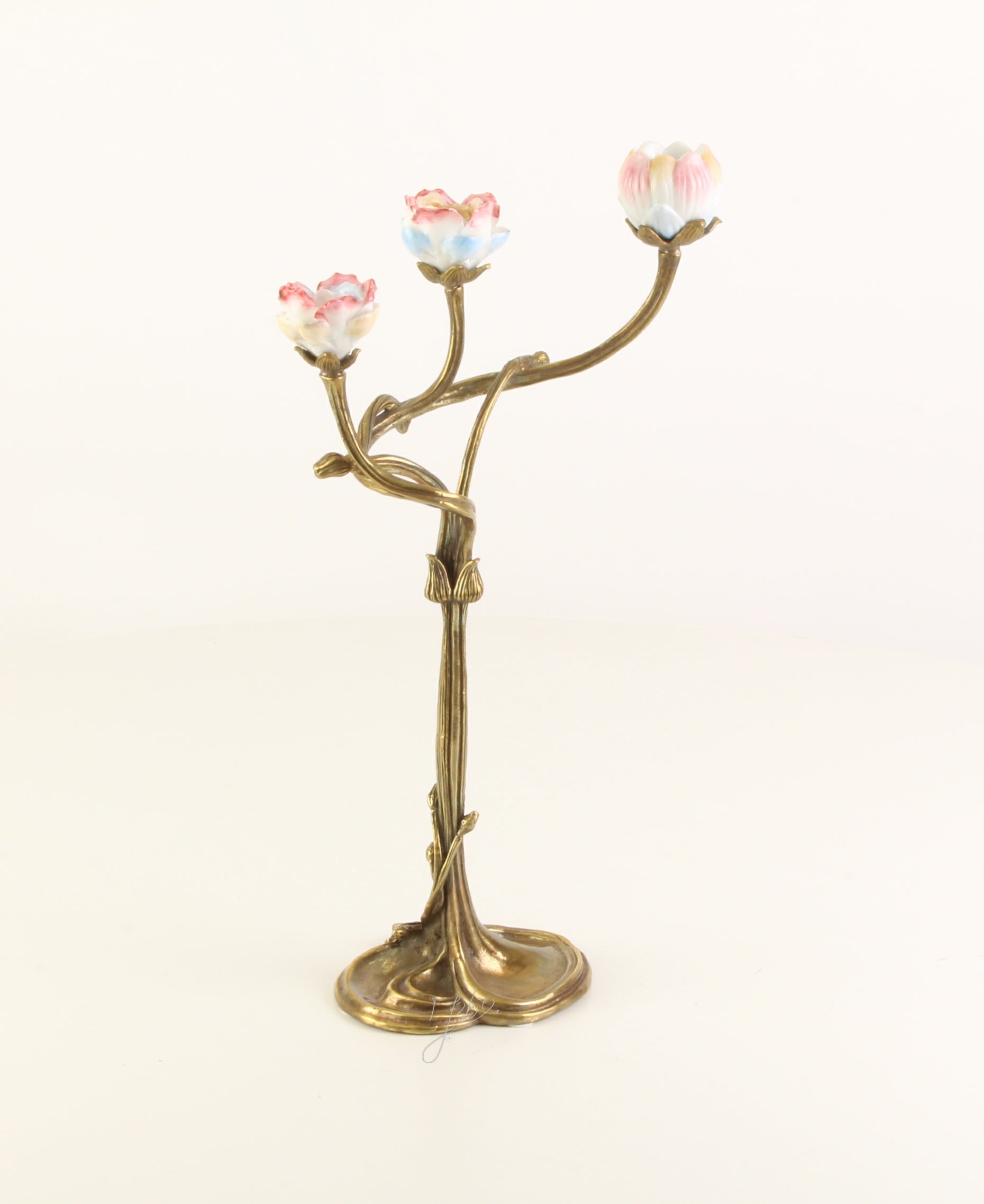 Kerzenhalter Florena Lumiere Bronze mit Porzellanblüten