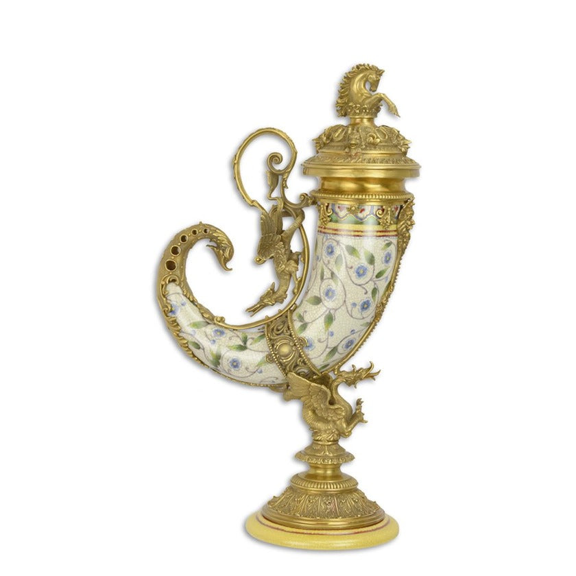 Cornucopia Vase Porzellan Bronze Montiert Antik