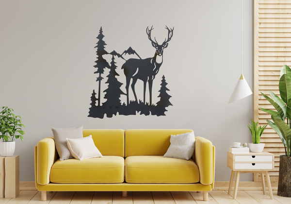 LED wall object deer in forest view – black metal design