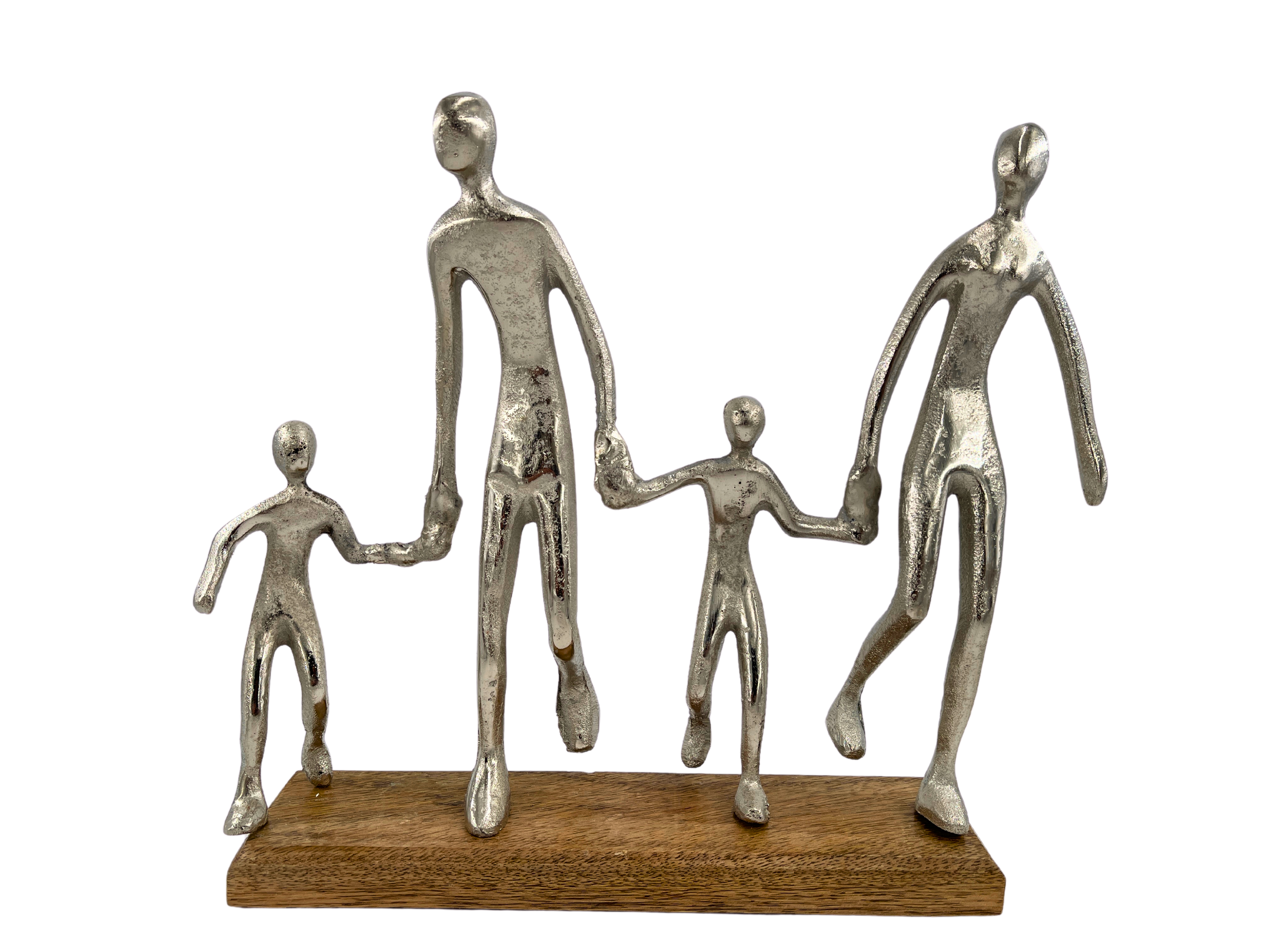 Harmonieus familiesculptuur in zilver op een houten voet breedte 38cm