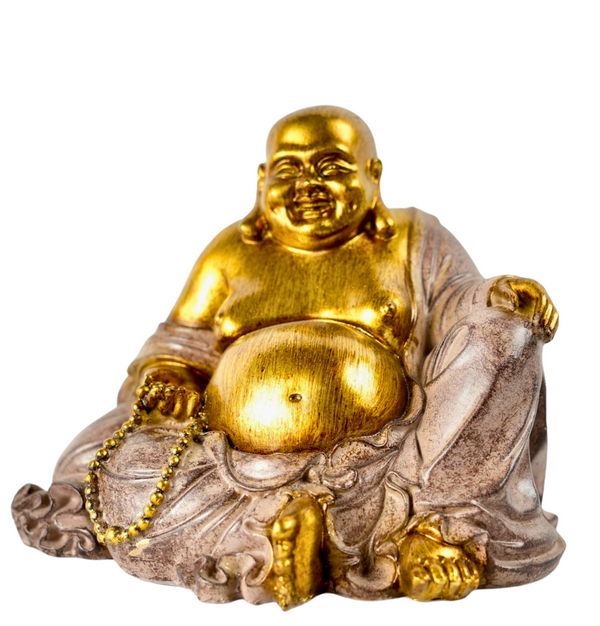 Lachender dicker Buddha Handbemalte Skulptur für Ruhe und Kraft