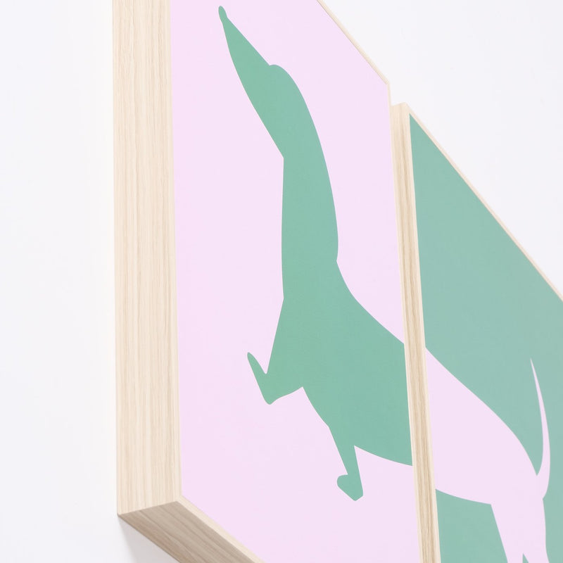 Dachshund wall picture - Vibrant artwork in green &amp; light purple, 30x40 cm
