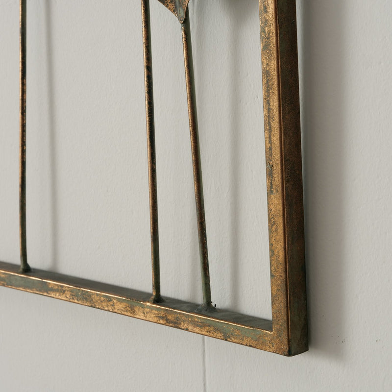 Wandobjekt GOLDIX - Handgearbeitetes Eisenblatt in Antikgold, Bemalte Oberfläche, 130x76cm