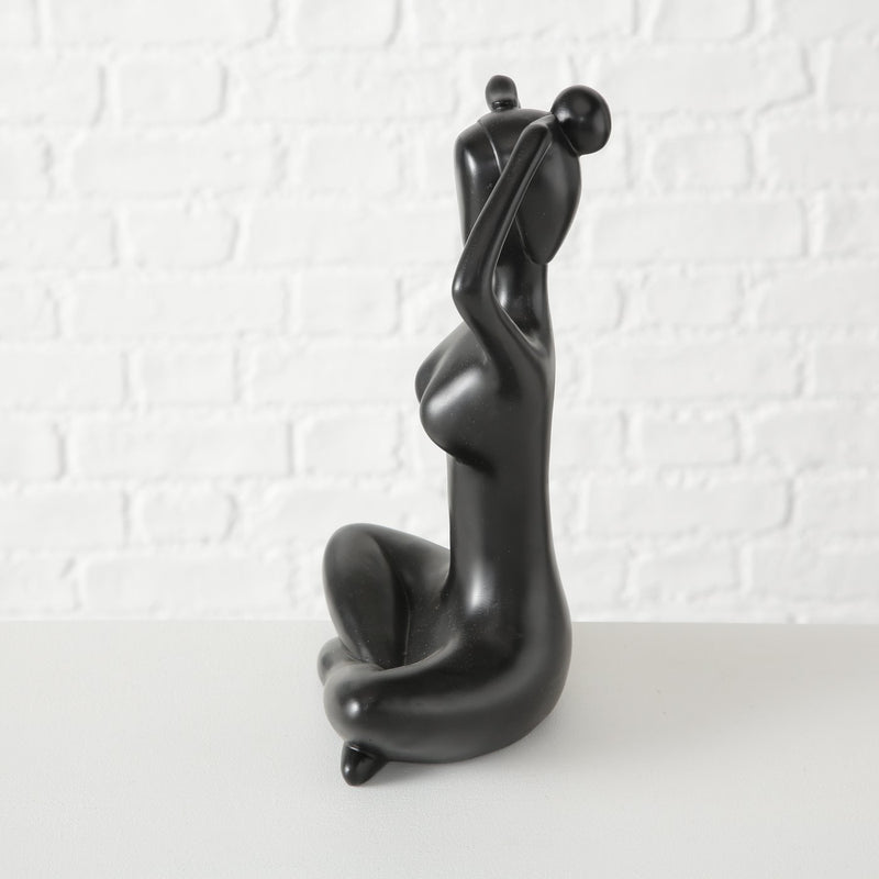 XXL Schwarze Yoga Figuren Set Handbemale Skulpturen für Meditation und Dekoration, 30 cm Höhe