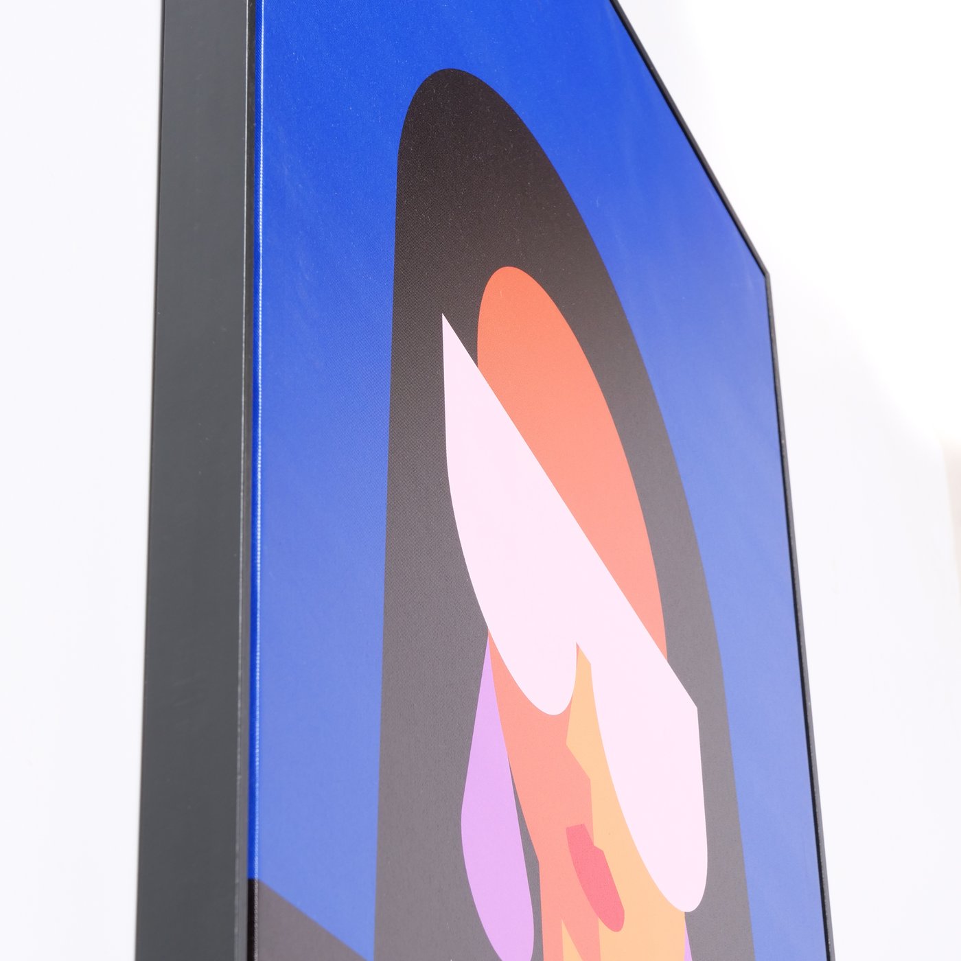Wall picture 'Zuria' - Stylized woman in color block look with black wooden frame height 90cm