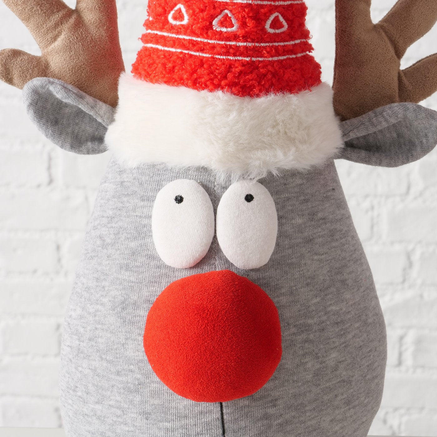 Rudi Kerstdeurstopper in set van 2 – rendierdecoratie met rode puntmuts